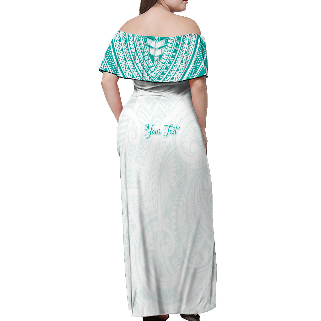 Personalised New Zealand Aotearoa Off Shoulder Maxi Dress Nurse Tribal Teal Version LT05 - Polynesian Pride