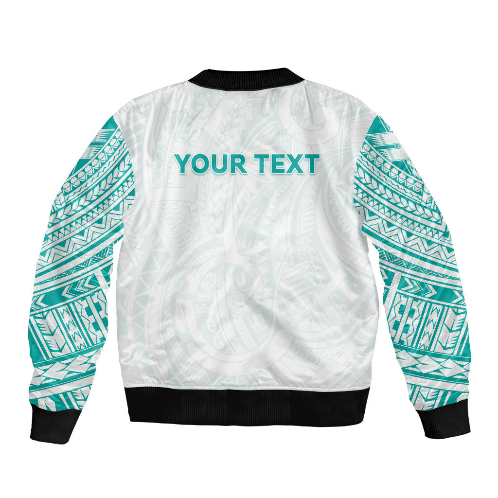 Personalised New Zealand Aotearoa Sleeve Zip Bomber Jacket Nurse Tribal Teal Version LT05 - Polynesian Pride