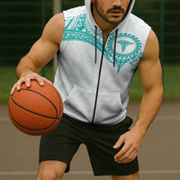 Personalised New Zealand Aotearoa Sleeveless Zip Hoodie Nurse Tribal Teal Version