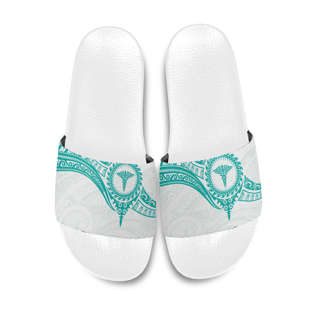 New Zealand Aotearoa Slide Sandals Nurse Tribal Teal Version LT05 Teal - Polynesian Pride