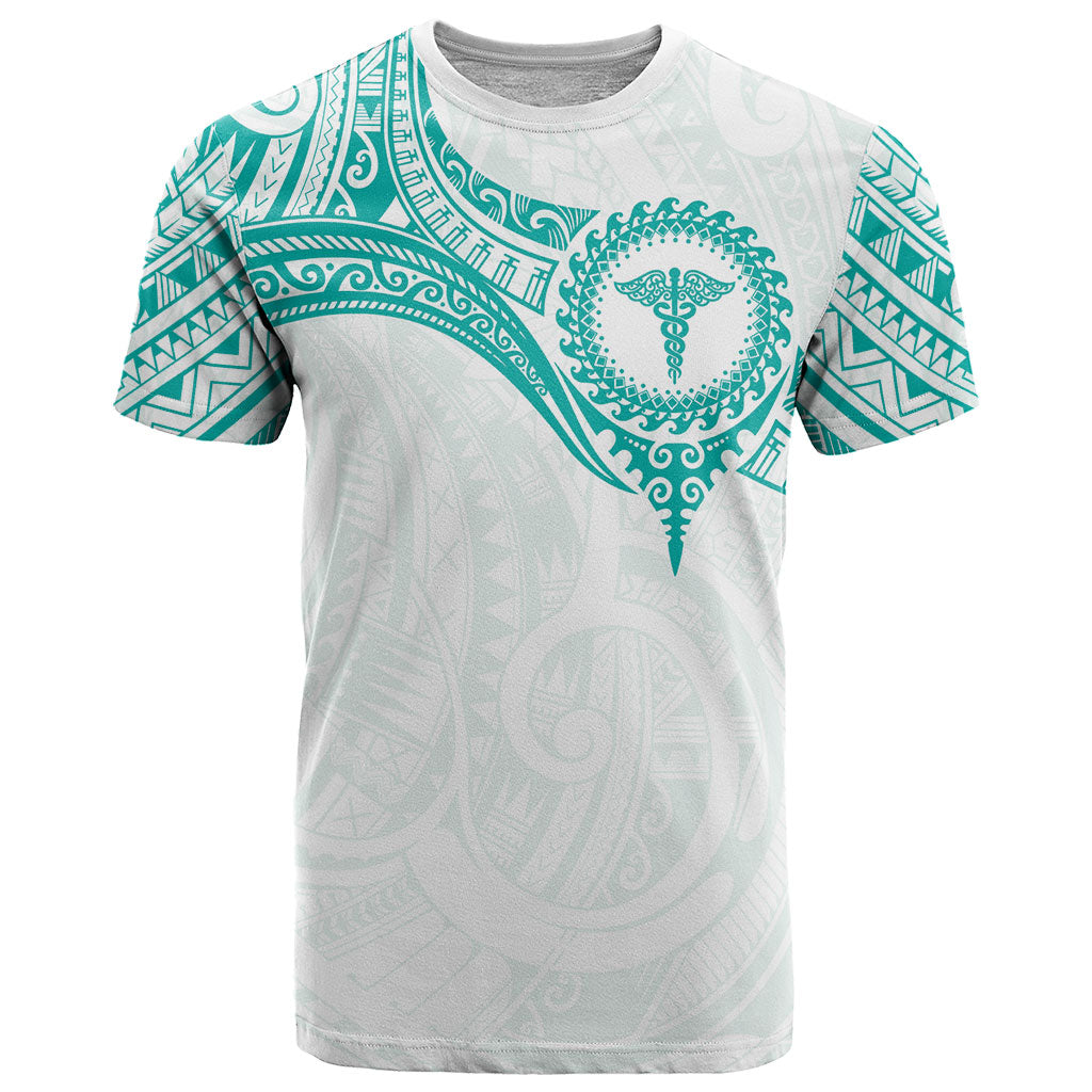 Personalised New Zealand Aotearoa T Shirt Nurse Tribal Teal Version LT05 Teal - Polynesian Pride