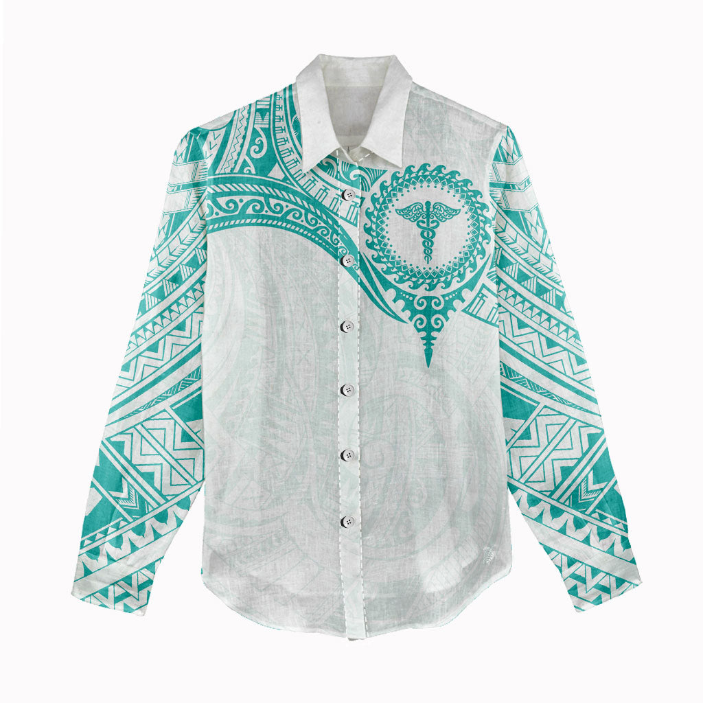 Personalised New Zealand Aotearoa Women Casual Shirt Nurse Tribal Teal Version