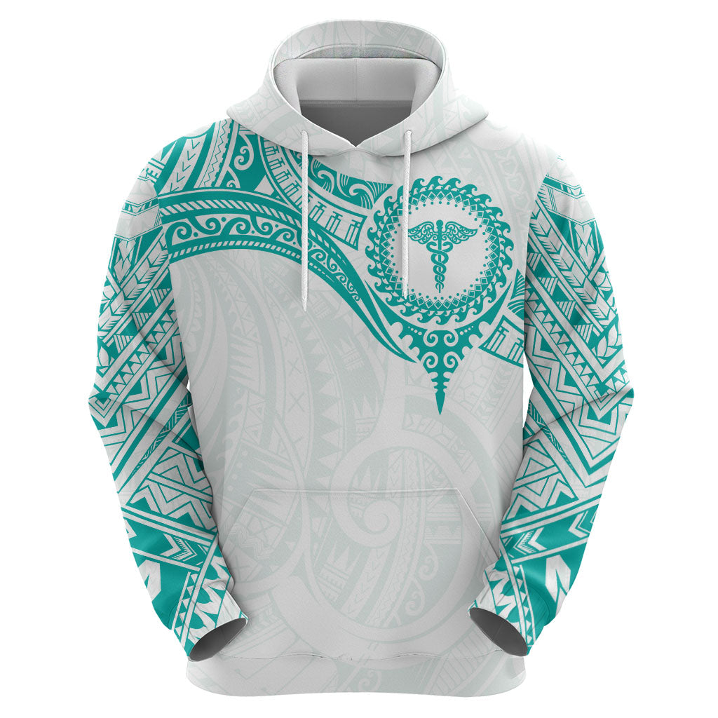 Personalised New Zealand Aotearoa Zip Hoodie Nurse Tribal Teal Version LT05 - Polynesian Pride