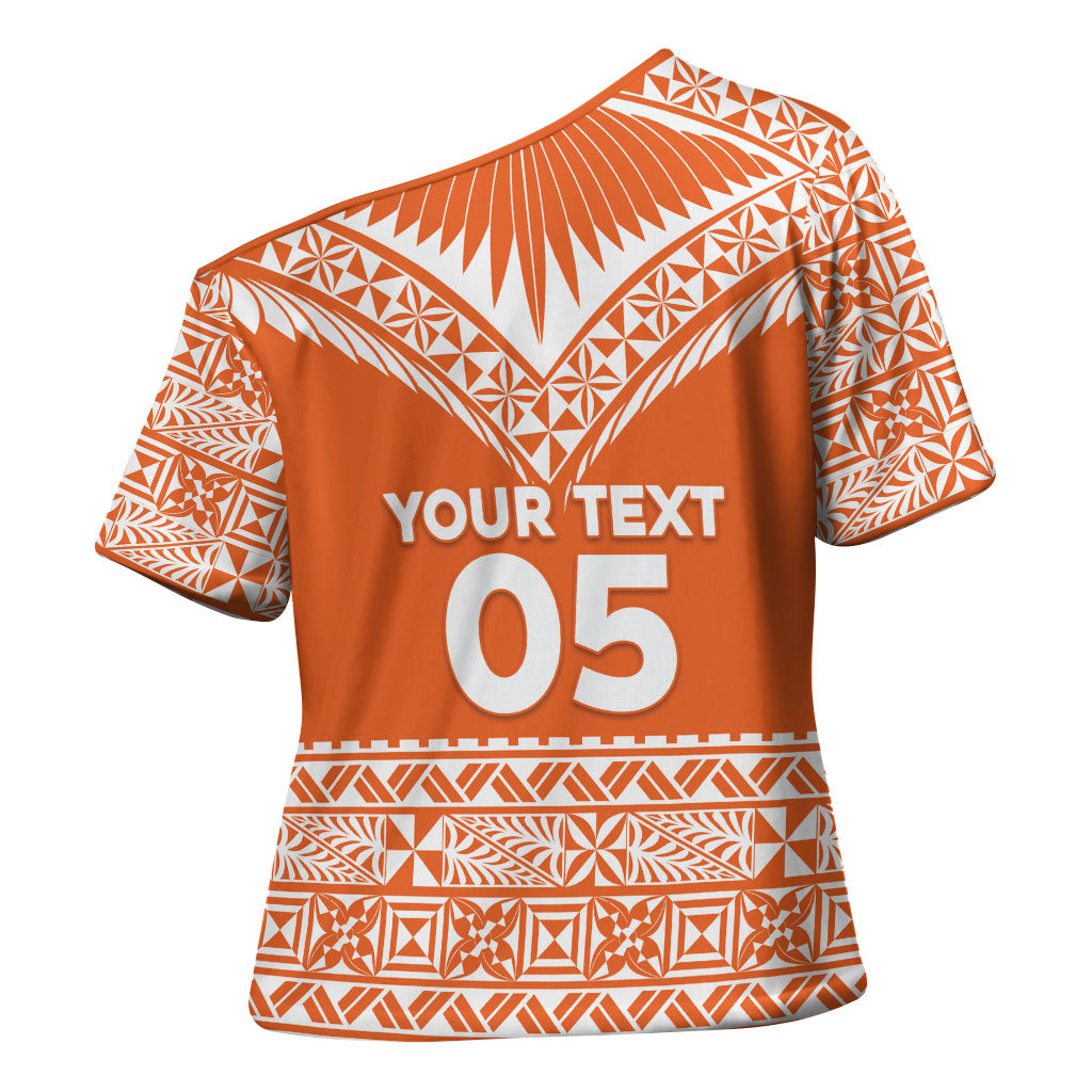 Personalised Tonga Tailulu College Cross Shoulder Shirt Tongan Kupesi Pattern LT05 - Polynesian Pride