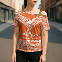 Personalised Tonga Tailulu College Cross Shoulder Shirt Tongan Kupesi Pattern LT05 - Polynesian Pride