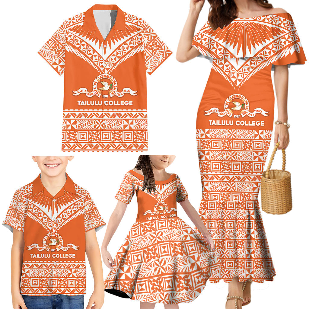 Personalised Tonga Tailulu College Family Matching Mermaid Dress and Hawaiian Shirt Tongan Kupesi Pattern