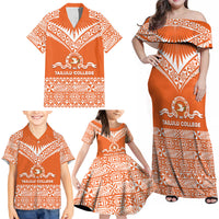 Personalised Tonga Tailulu College Family Matching Off Shoulder Maxi Dress and Hawaiian Shirt Tongan Kupesi Pattern