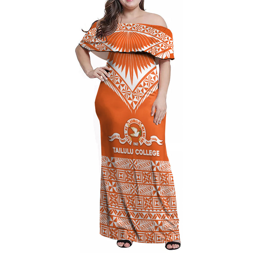 Personalised Tonga Tailulu College Family Matching Off Shoulder Maxi Dress and Hawaiian Shirt Tongan Kupesi Pattern