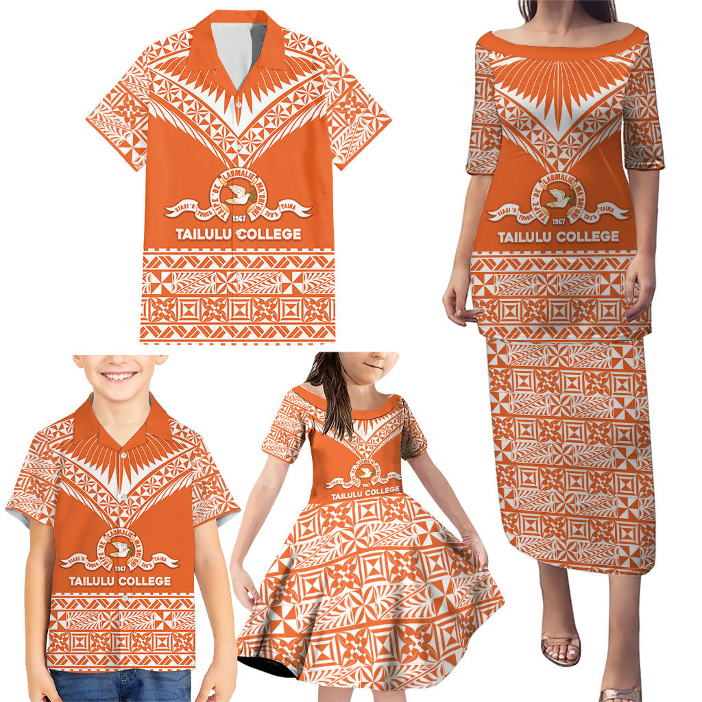 Personalised Tonga Tailulu College Family Matching Puletasi and Hawaiian Shirt Tongan Kupesi Pattern