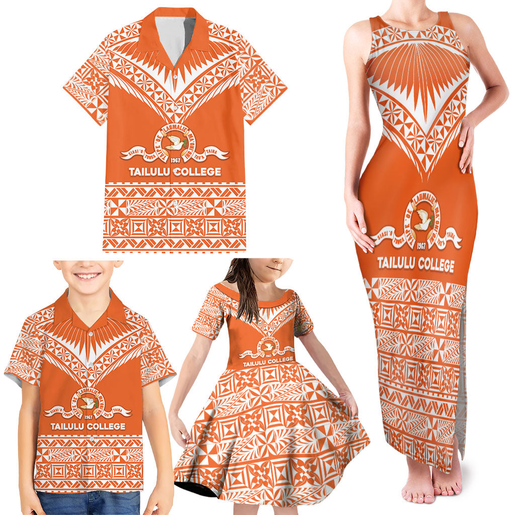 Personalised Tonga Tailulu College Family Matching Tank Maxi Dress and Hawaiian Shirt Tongan Kupesi Pattern