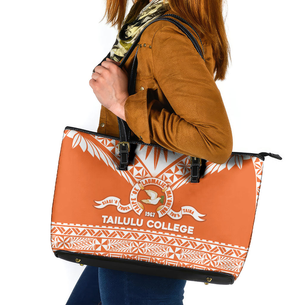 Tonga Tailulu College Leather Tote Bag Tongan Kupesi Pattern