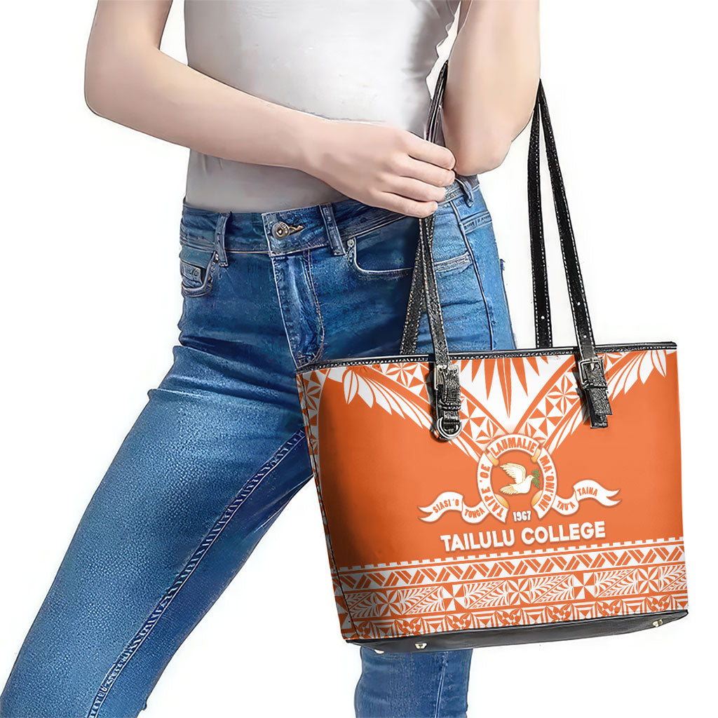 Tonga Tailulu College Leather Tote Bag Tongan Kupesi Pattern