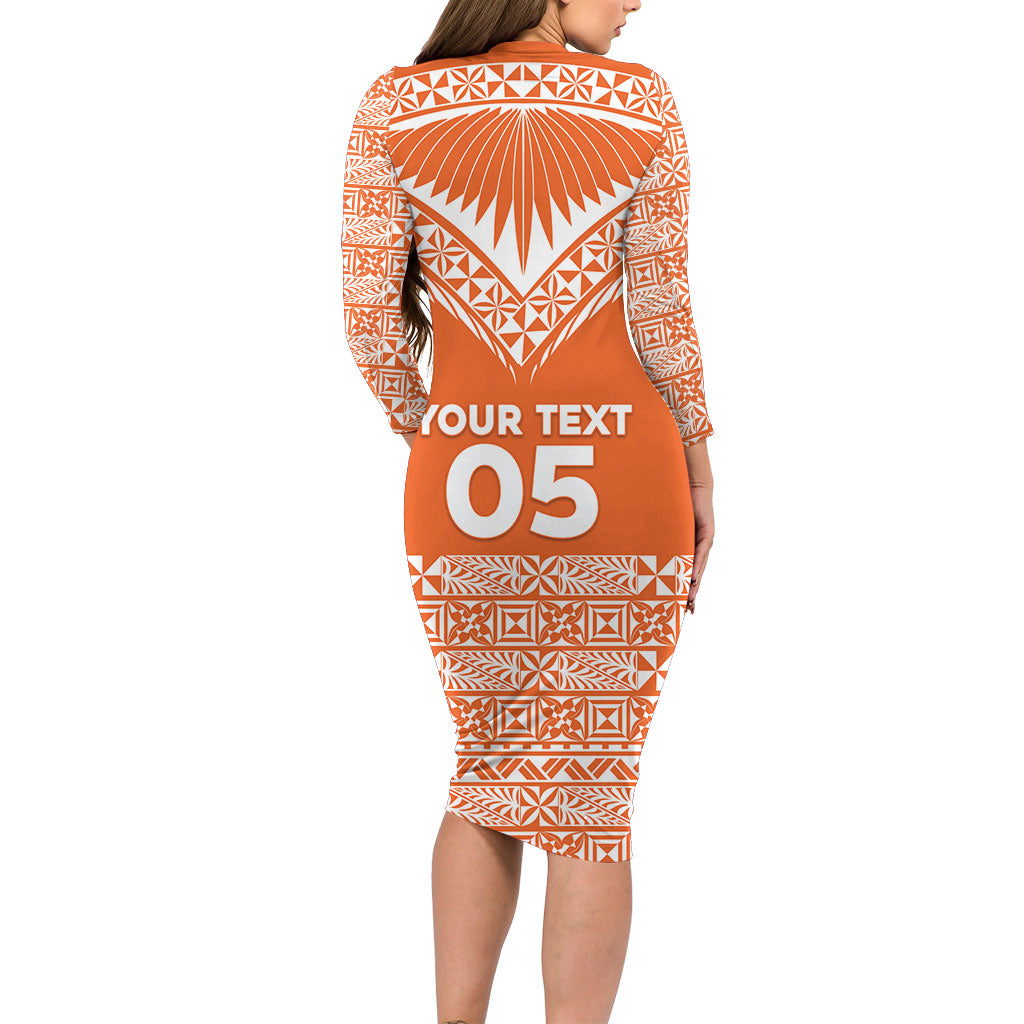 Personalised Tonga Tailulu College Long Sleeve Bodycon Dress Tongan Kupesi Pattern LT05 - Polynesian Pride