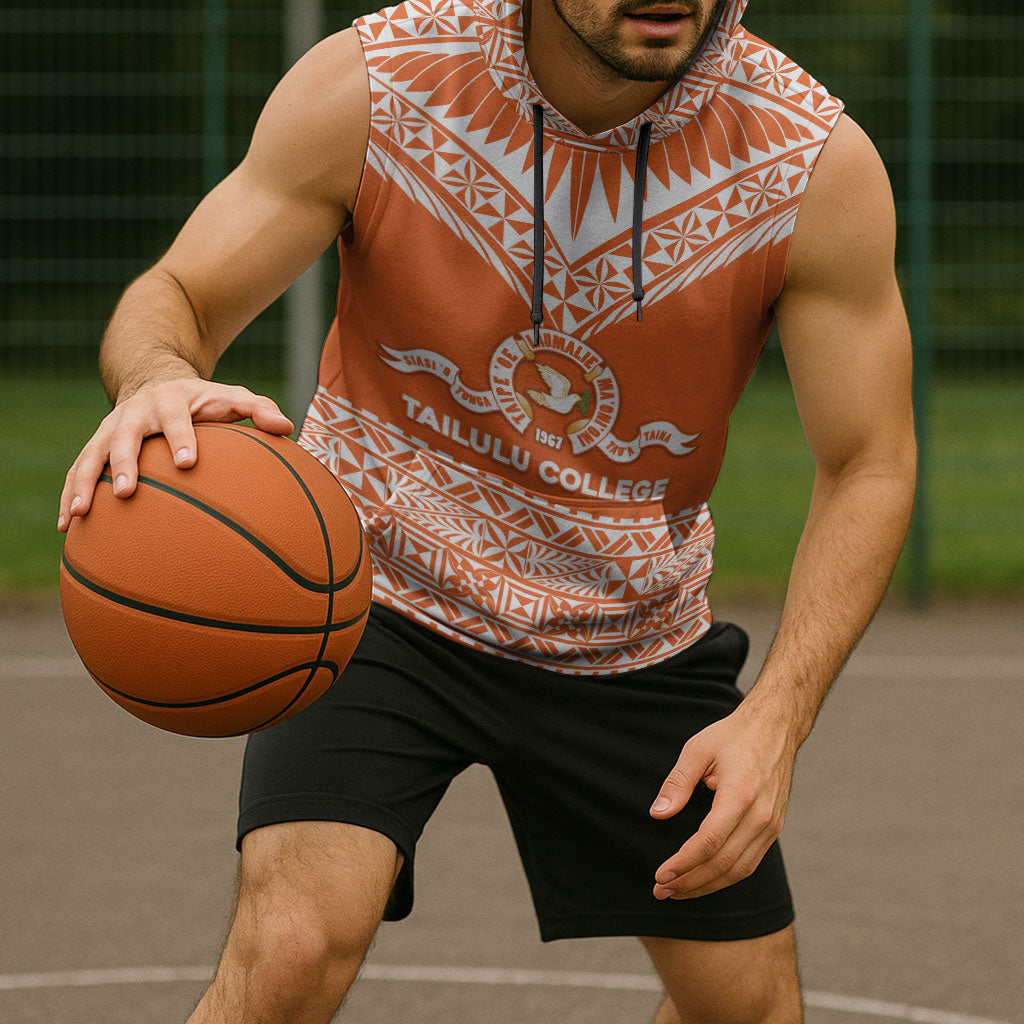 Personalised Tonga Tailulu College Sleeveless Hoodie Tongan Kupesi Pattern