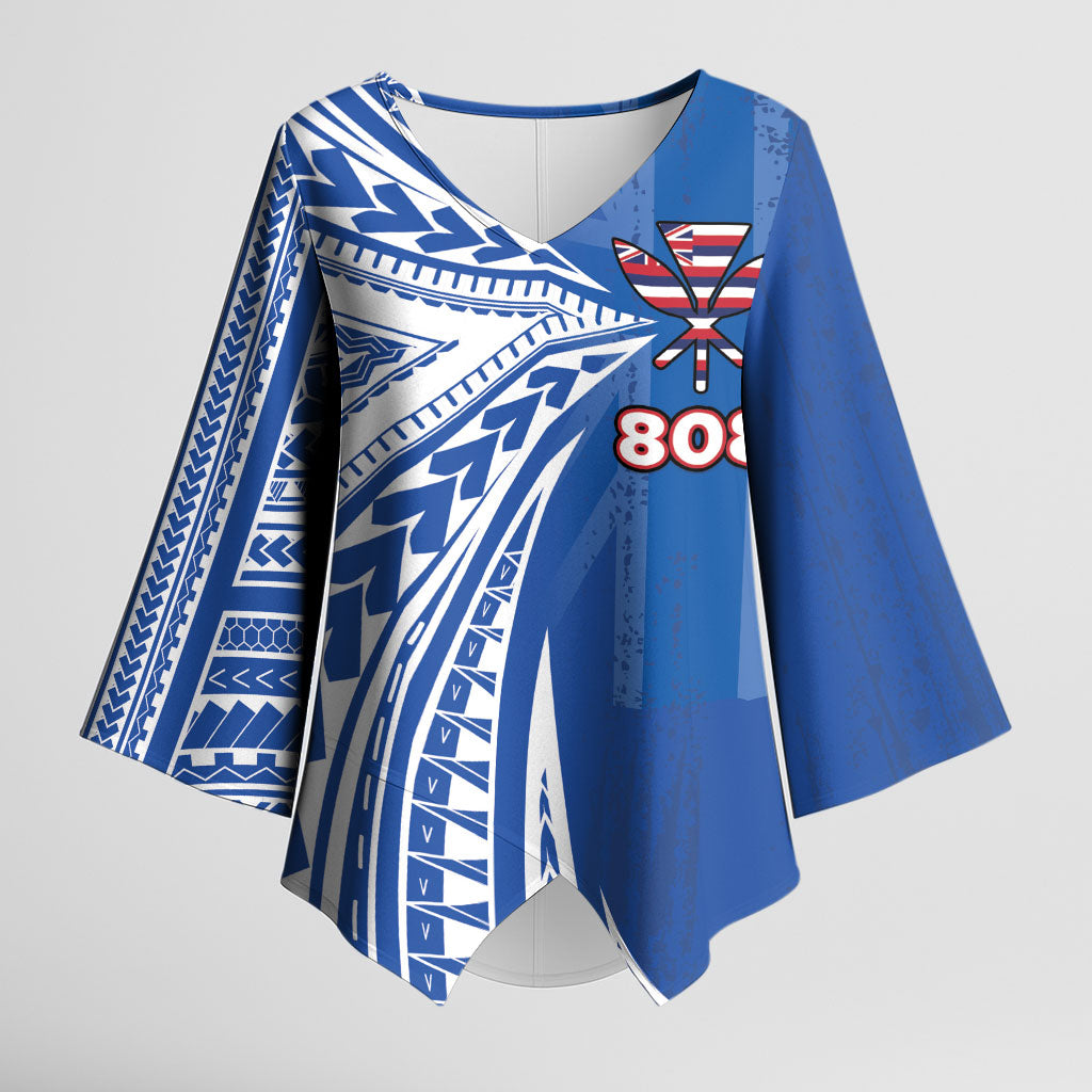 Personalised Hawaii 808 Kimono Sleeve Blouse Unique Style LT05 Female Blue - Polynesian Pride