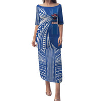 Personalised Hawaii 808 Puletasi Unique Style LT05 Long Dress Blue - Polynesian Pride