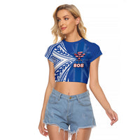 Personalised Hawaii 808 Raglan Cropped T Shirt Unique Style LT05 Female Blue - Polynesian Pride