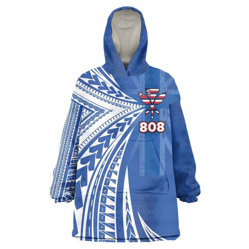 Personalised Hawaii 808 Wearable Blanket Hoodie Unique Style LT05 One Size Blue - Polynesian Pride