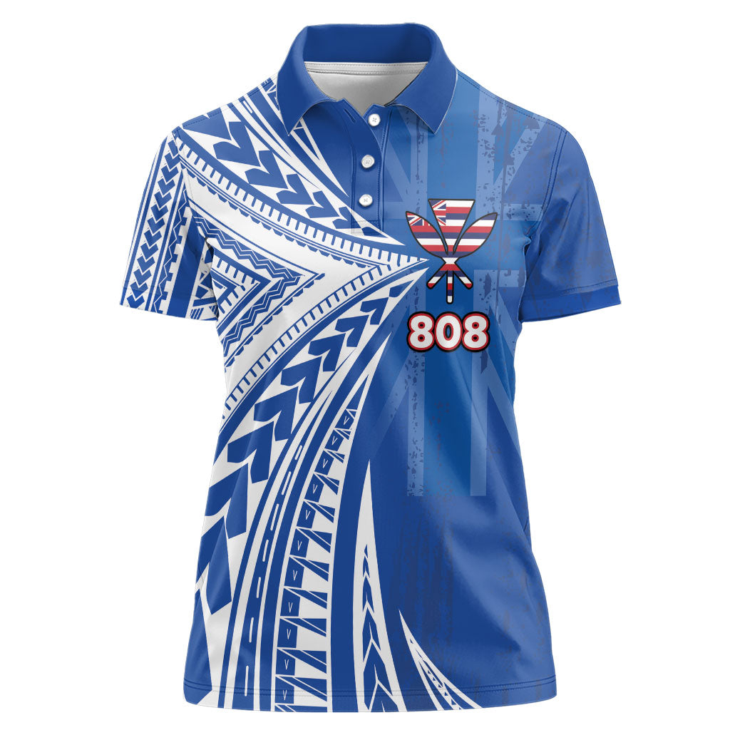 Personalised Hawaii 808 Women Polo Shirt Unique Style LT05 Female Blue - Polynesian Pride