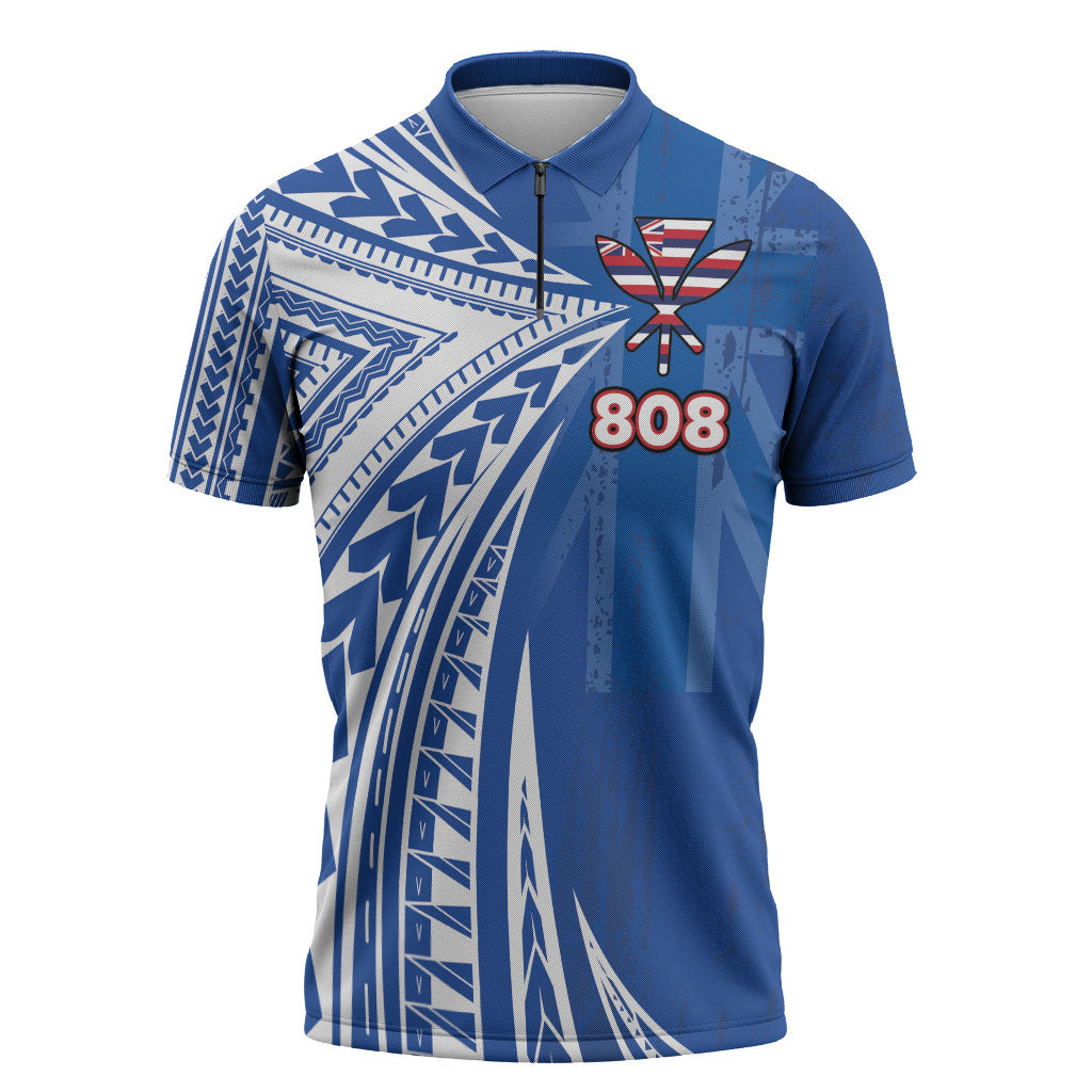 Personalised Hawaii 808 Zipper Polo Shirt Unique Style LT05 Blue - Polynesian Pride