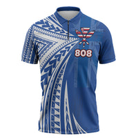 Personalised Hawaii 808 Zipper Polo Shirt Unique Style LT05 Blue - Polynesian Pride