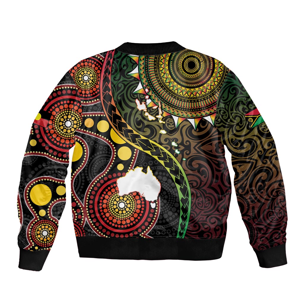 Vanuatu And Australia Aboriginal Bomber Jacket Iguana And Kangaroo Together
