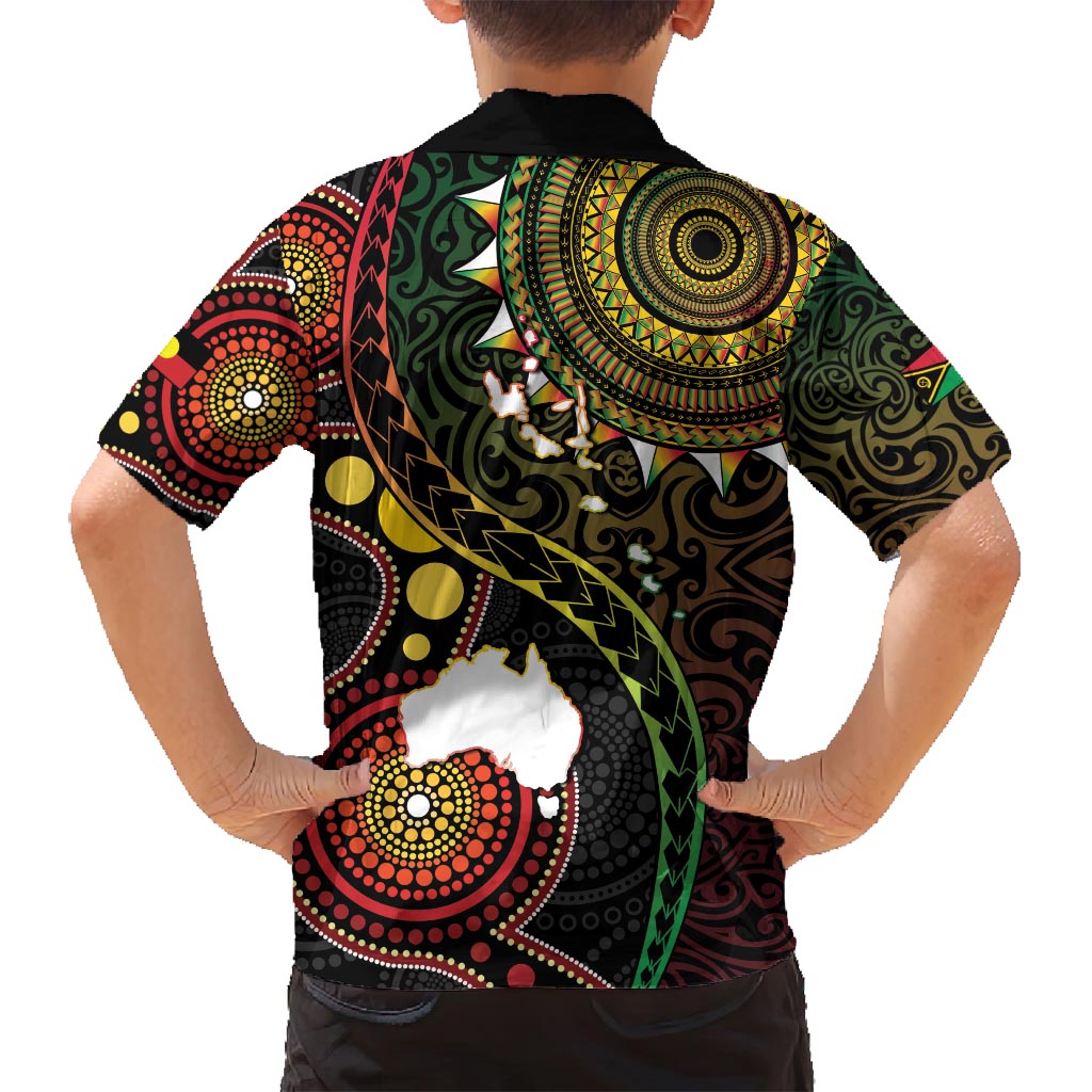 Vanuatu And Australia Aboriginal Family Matching Tank Maxi Dress and Hawaiian Shirt Iguana And Kangaroo Together