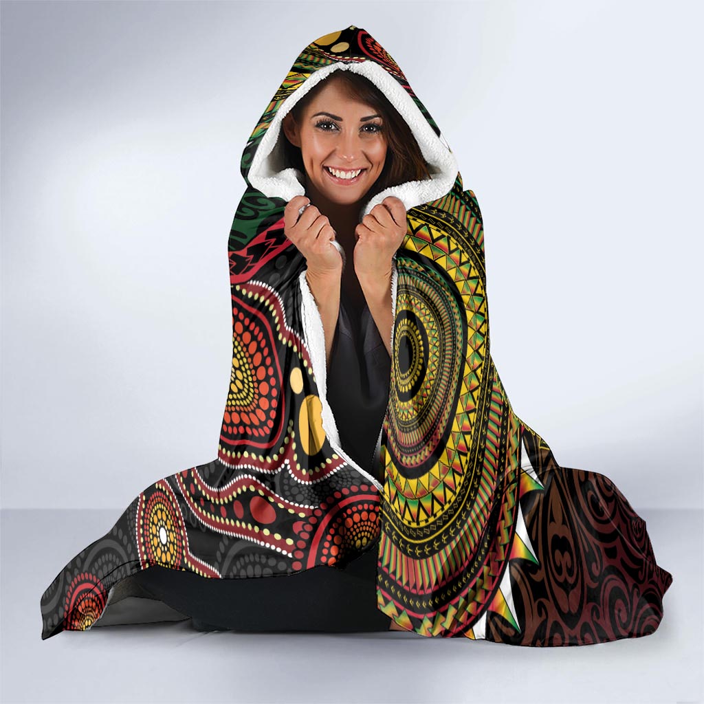 Vanuatu And Australia Aboriginal Hooded Blanket Iguana And Kangaroo Together