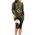 Vanuatu And Australia Aboriginal Long Sleeve Bodycon Dress Iguana And Kangaroo Together
