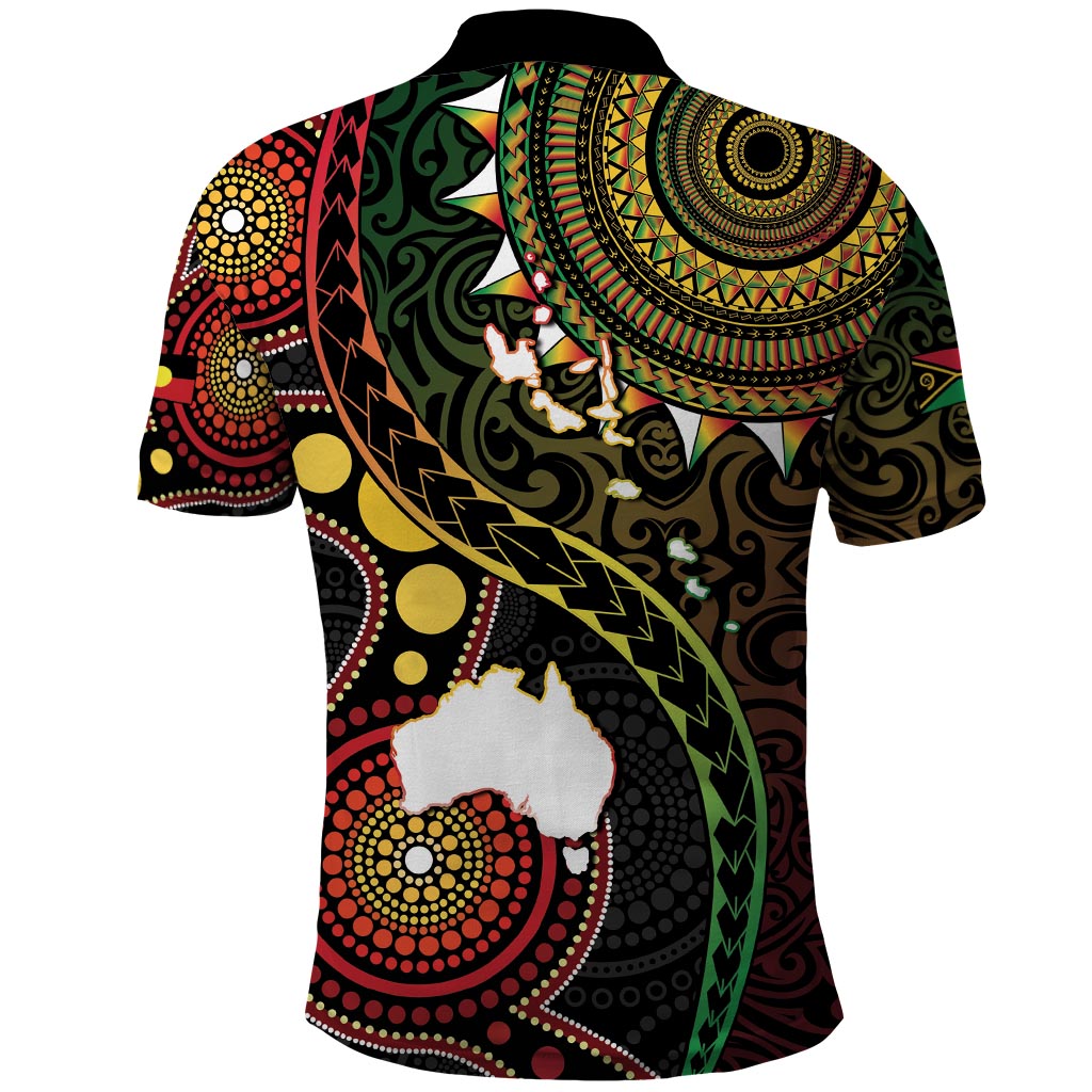 Vanuatu And Australia Aboriginal Polo Shirt Iguana And Kangaroo Together