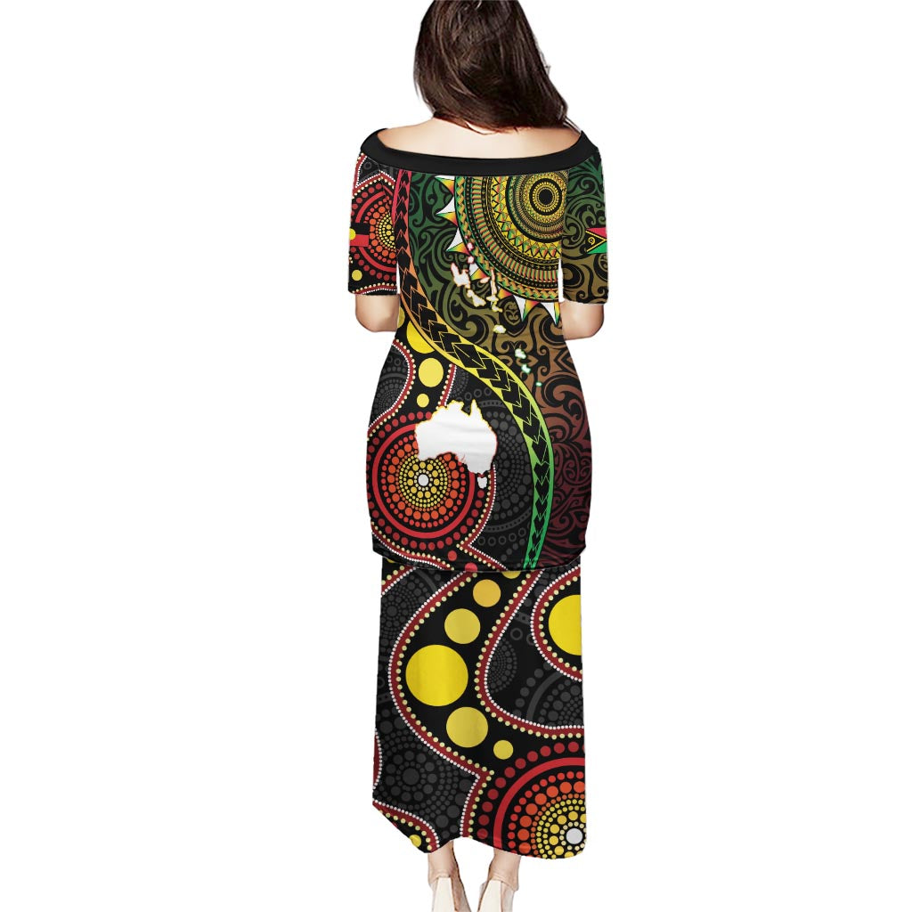 Vanuatu And Australia Aboriginal Puletasi Iguana And Kangaroo Together