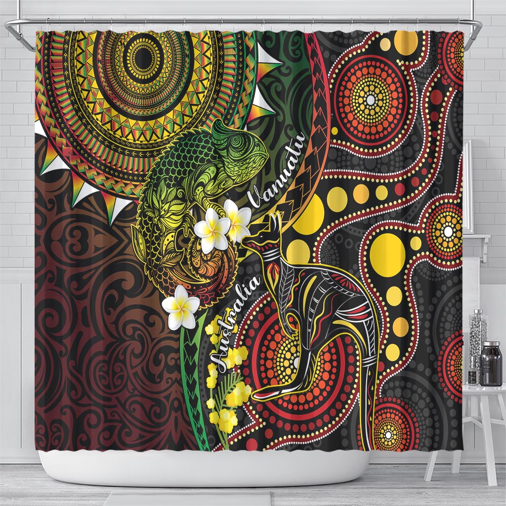 Vanuatu And Australia Aboriginal Shower Curtain Iguana And Kangaroo Together