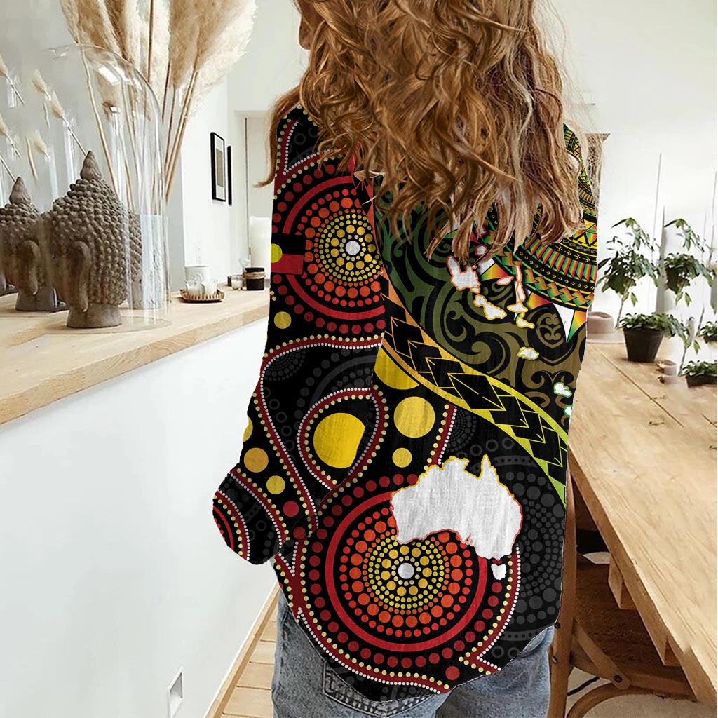 Vanuatu And Australia Aboriginal Women Casual Shirt Iguana And Kangaroo Together