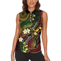 Vanuatu And Australia Aboriginal Women Sleeveless Polo Shirt Iguana And Kangaroo Together