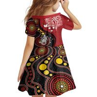Tonga Ngatu And Australia Aboriginal Family Matching Off The Shoulder Long Sleeve Dress and Hawaiian Shirt Tongan Dove And Kangaroo Together