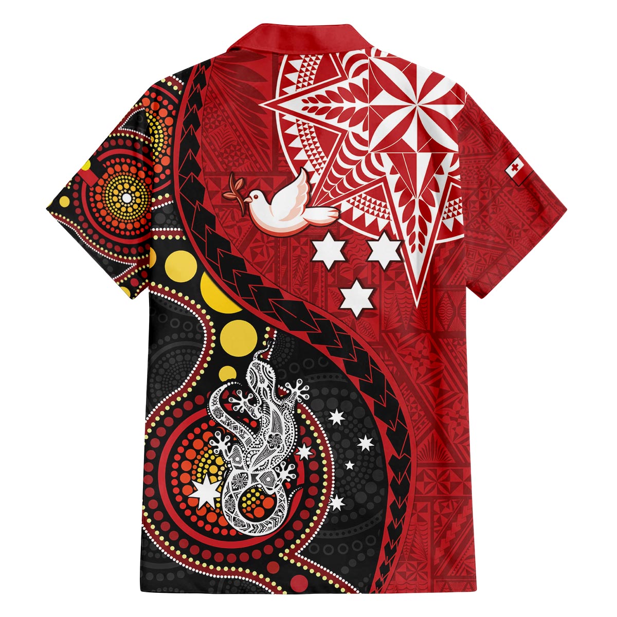 Tonga Ngatu And Australia Aboriginal Family Matching Off The Shoulder Long Sleeve Dress and Hawaiian Shirt Tongan Dove And Kangaroo Together