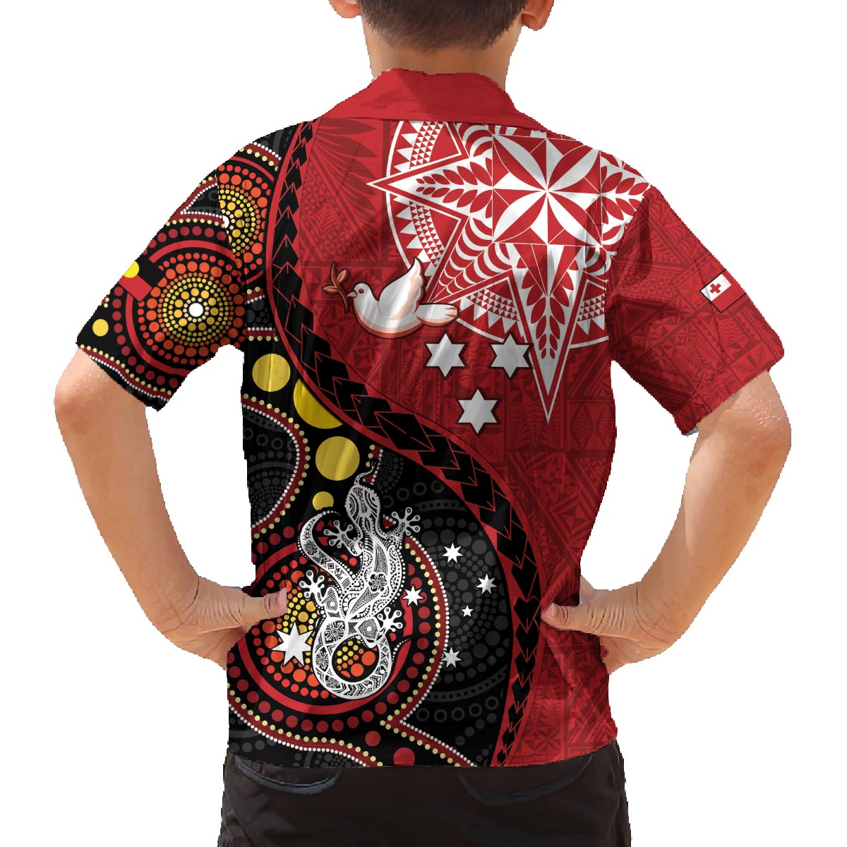 Tonga Ngatu And Australia Aboriginal Family Matching Puletasi and Hawaiian Shirt Tongan Dove And Kangaroo Together