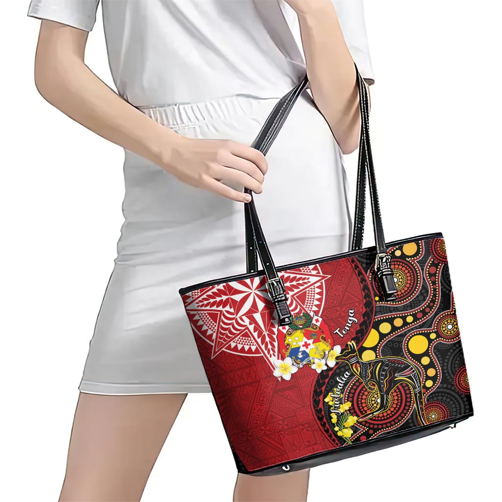 Tonga Ngatu And Australia Aboriginal Leather Tote Bag Tongan Dove And Kangaroo Together LT05 - Polynesian Pride