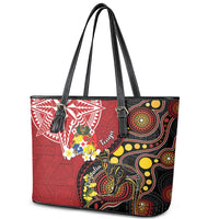 Tonga Ngatu And Australia Aboriginal Leather Tote Bag Tongan Dove And Kangaroo Together LT05 - Polynesian Pride