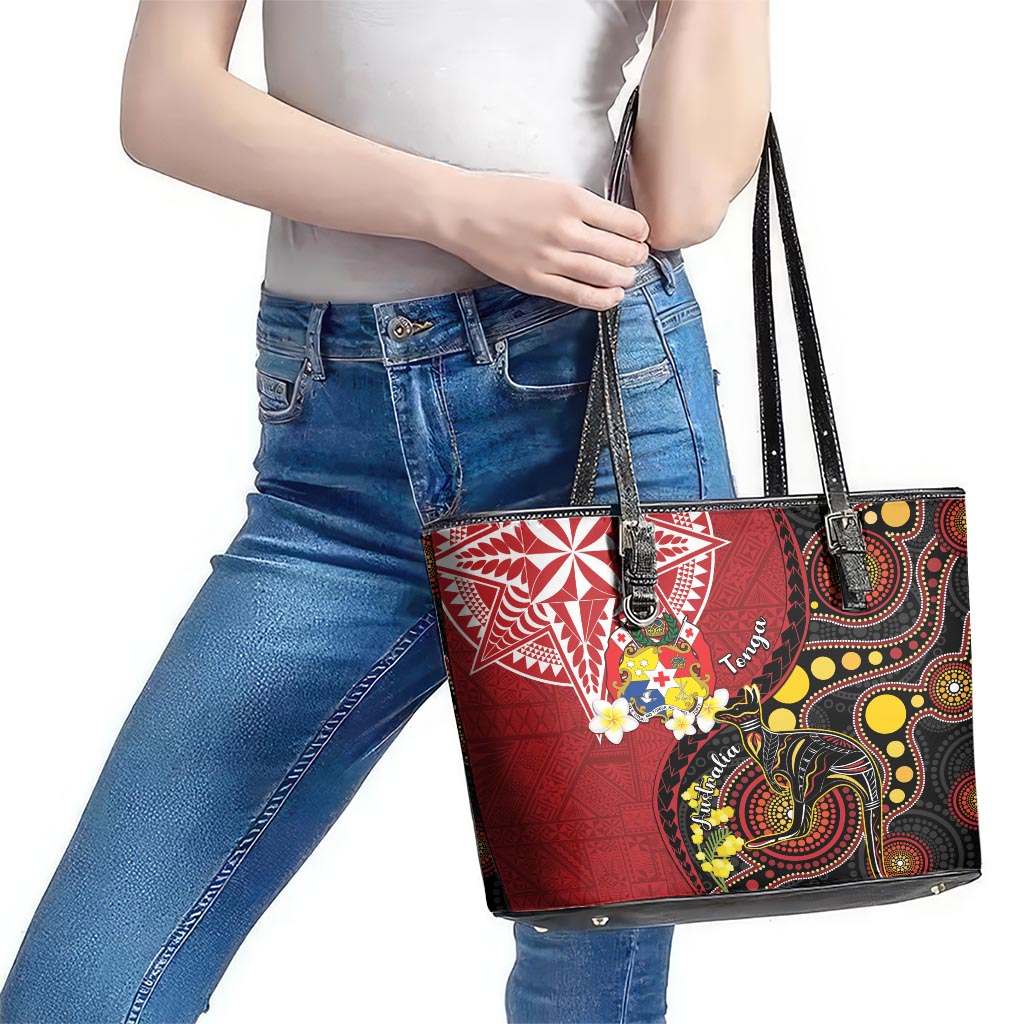 Tonga Ngatu And Australia Aboriginal Leather Tote Bag Tongan Dove And Kangaroo Together LT05 - Polynesian Pride