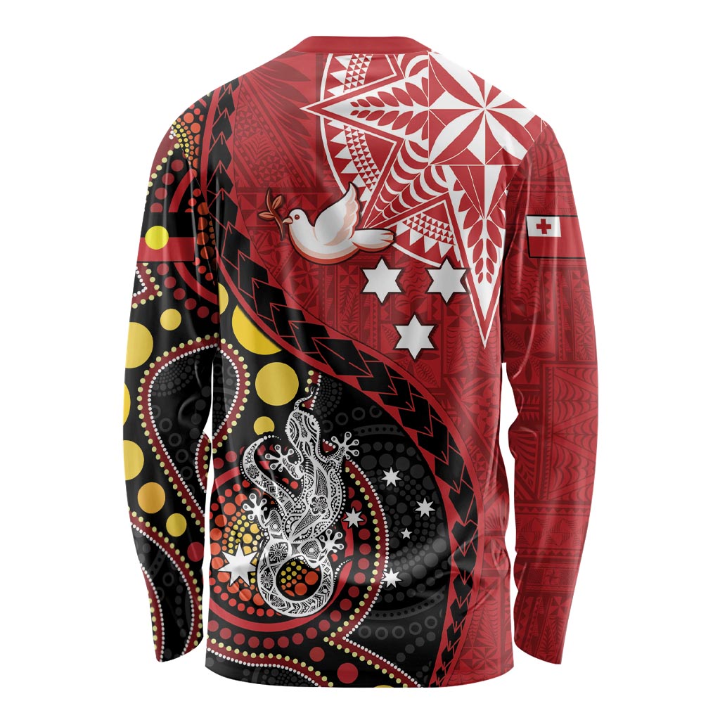 Tonga Ngatu And Australia Aboriginal Long Sleeve Shirt Tongan Dove And Kangaroo Together LT05 - Polynesian Pride
