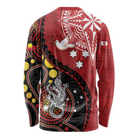 Tonga Ngatu And Australia Aboriginal Long Sleeve Shirt Tongan Dove And Kangaroo Together LT05 - Polynesian Pride