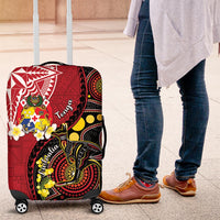 Tonga Ngatu And Australia Aboriginal Luggage Cover Tongan Dove And Kangaroo Together LT05 Red - Polynesian Pride