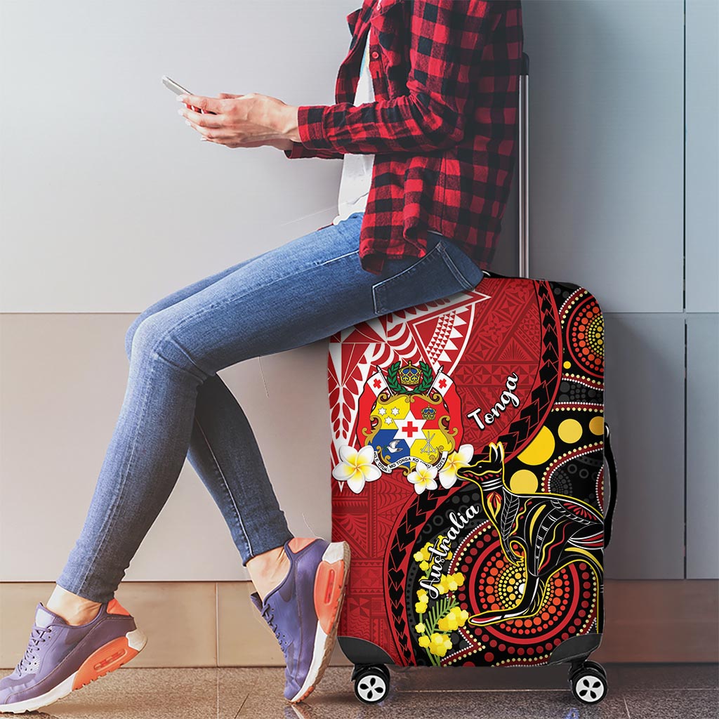 Tonga Ngatu And Australia Aboriginal Luggage Cover Tongan Dove And Kangaroo Together LT05 - Polynesian Pride