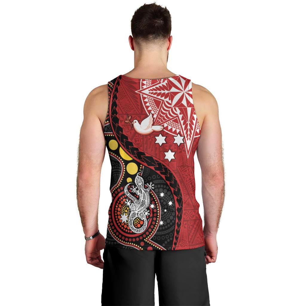 Tonga Ngatu And Australia Aboriginal Men Tank Top Tongan Dove And Kangaroo Together