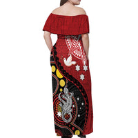 Tonga Ngatu And Australia Aboriginal Off Shoulder Maxi Dress Tongan Dove And Kangaroo Together LT05 - Polynesian Pride