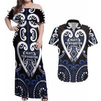 Custom Aotearoa Ngati Tuwharetoa Couples Matching Off Shoulder Maxi Dress and Hawaiian Shirt Maori Tribal Pattern