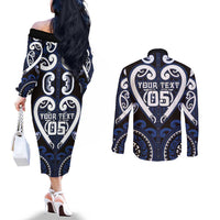 Custom Aotearoa Ngati Tuwharetoa Couples Matching Off The Shoulder Long Sleeve Dress and Long Sleeve Button Shirt Maori Tribal Pattern LT05 - Polynesian Pride