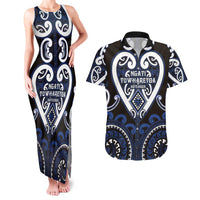 Custom Aotearoa Ngati Tuwharetoa Couples Matching Tank Maxi Dress and Hawaiian Shirt Maori Tribal Pattern LT05 Navy - Polynesian Pride