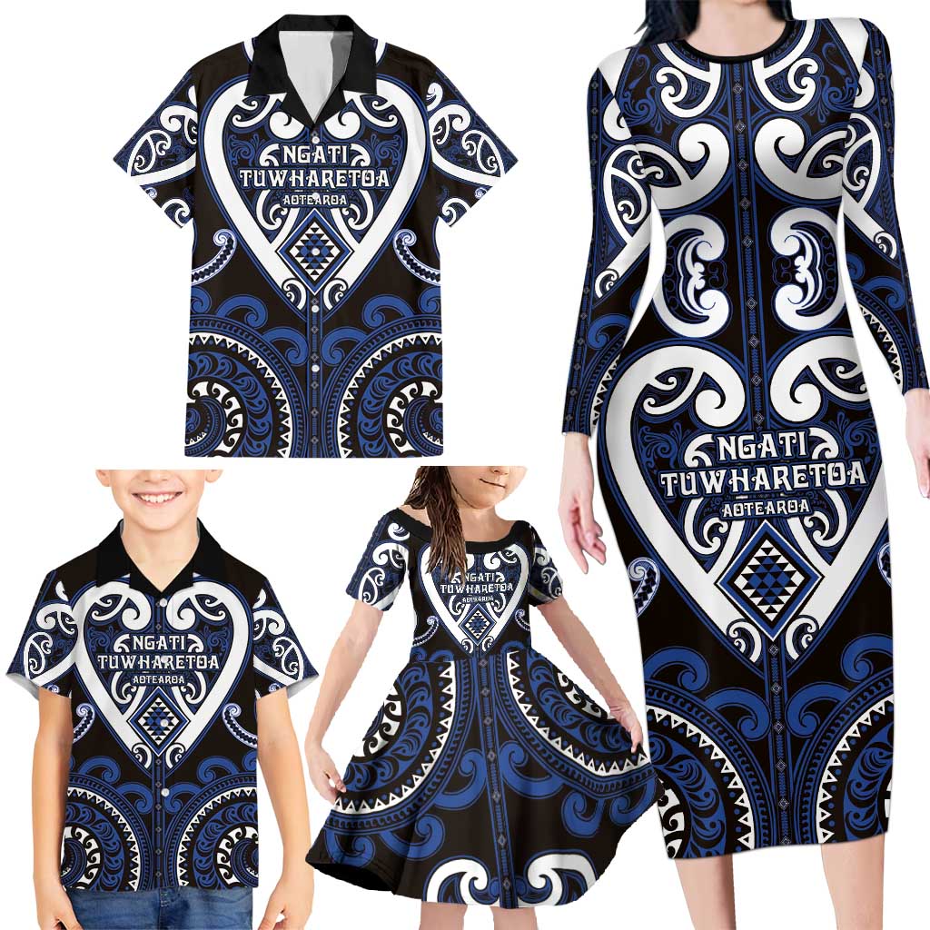 Custom Aotearoa Ngati Tuwharetoa Family Matching Long Sleeve Bodycon Dress and Hawaiian Shirt Maori Tribal Pattern